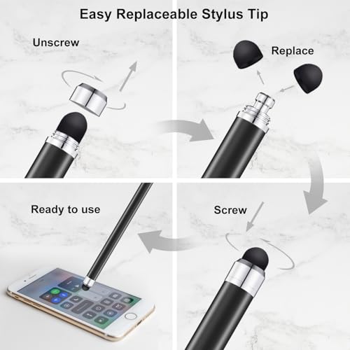 Linfanc Stylus Pens for Touch Screens - 12 Pack High Sensitivity and Precision Capacitive Stylus, Matte Black with 24 Extra Tips - color: Matte Black 12