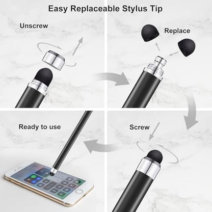 Linfanc Stylus Pens for Touch Screens - 12 Pack High Sensitivity and Precision Capacitive Stylus, Matte Black with 24 Extra Tips - color: Matte Black 12