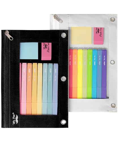 Mr. Pen- Pencil Pouch for 3 Ring Binder, 2 Pack, 10"x6.75", Smooth Zipper | Clear Window, Large Capacity Pencil Case with 3 Reinforced Grommets for School, Office, Supplies Storage | Clear Window, Large Capacity Pencil Case with 3 Reinforced Grommets for
