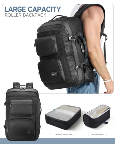 Carry on backpack with wheels, Rolling backpack with Dry-Wet Pocket, TSA Lock, Laptop Compartment, Water-Resistant for Men Women, Work, Air Travel（3-Piece Set-Includes Toiletry & Storage Bag） - color: Black-two