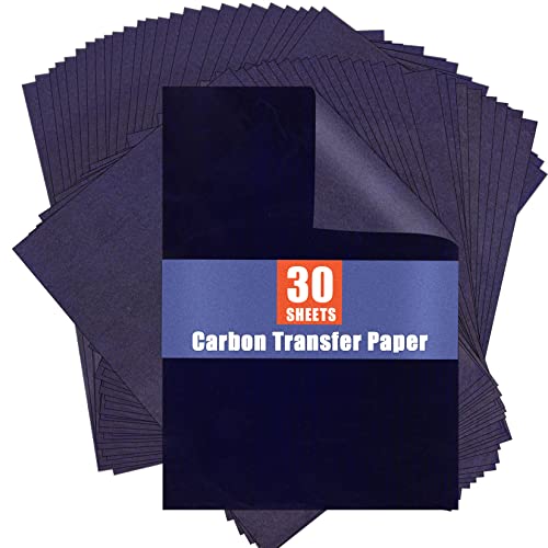 Blue Carbon Paper for Tracing Graphite Transfer-Paper - PSLER 30 Pcs Graphite Paper for Tracing Drawing Patterns on Wood Projects Canvas Fabric Artist Lettering Sketch Drawing A4 Size 8.5 X 11 Inch - color: blue
