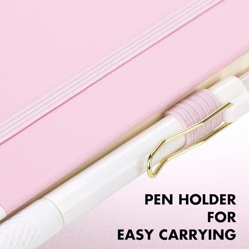 Aodaer 12 Set Lined Notebook Journals with Pens A5 Notebooks 100 GSM College Ruled Hardcover Notebook PU Leather Notepad with Pen Holder for Office School, 5.7 x 8.3 Inches, Pink - color: Pink