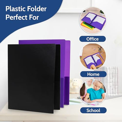 24 Pack Green Plastic Folders with Pockets Heavy Duty. 2 Pocket Folder no Prongs Bulk. Tear-Resistant Letter Size 8.5x11. Presentation Ready School and Office Supplies - color: Green, style: No Prongs