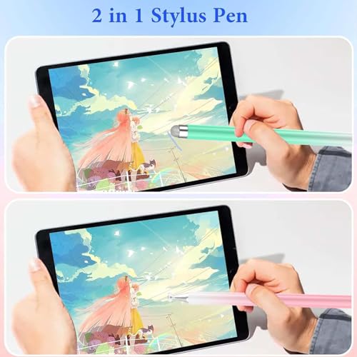 Stylus Pens for Touch Screens, High Precision Magnetic Disc Universal Stylus Pen for iPad, 2-in-1 iPad Pen Compatible with iPhone/iPad/Android Tablets/Nintendo Switch and so on(Pink/Green) - color: Pink+Green