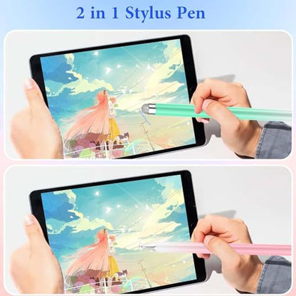 Stylus Pens for Touch Screens, High Precision Magnetic Disc Universal Stylus Pen for iPad, 2-in-1 iPad Pen Compatible with iPhone/iPad/Android Tablets/Nintendo Switch and so on(Pink/Green) - color: Pink+Green