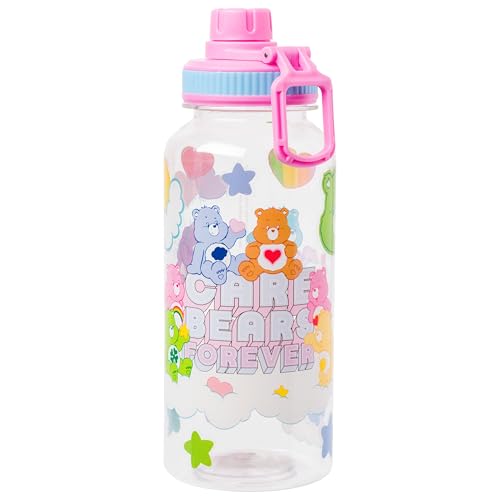 Silver Buffalo Care Bears Share Bear, Plastic Water Bottle, 32oz | Grumpy and Funshine, Cheer, Bedtime, Twist Spout, Sticker Set, You Stick Yourself, Good Luck Bear, Love-a-Lot, Tenderheart - color: Care Bears Forever