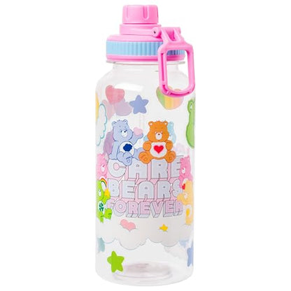 Silver Buffalo Care Bears Share Bear, Plastic Water Bottle, 32oz | Grumpy and Funshine, Cheer, Bedtime, Twist Spout, Sticker Set, You Stick Yourself, Good Luck Bear, Love-a-Lot, Tenderheart - color: Care Bears Forever