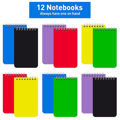 12 Pack Pocket Notebook,3x5 inch Mini Little Spiral Notebooks,60 Sheets Top Bound Small Notepads,Memo Pads College Ruled Pocket Notepad for Office,School,Home（6 Colors ）