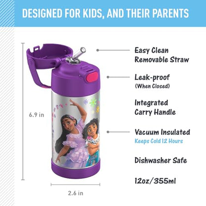 THERMOS FUNTAINER Water Bottle with Straw - 12 Ounce - Kids Stainless Steel Vacuum Insulated Water Bottle with Lid, Encanto - color: Encanto