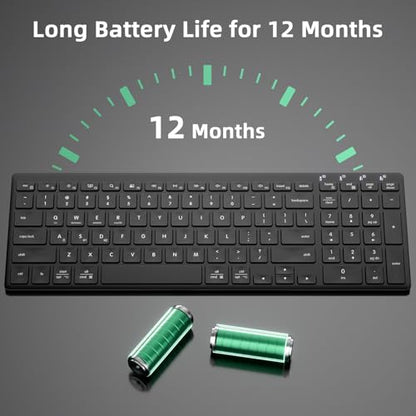 INFINMIND Wireless Ultra Slim Bluetooth Keyboard with Multi-Device Compatibility, Number Pad, Ergonomic Design, PC Computer Compact Keyboard for Windows, Mac, Laptop, Android