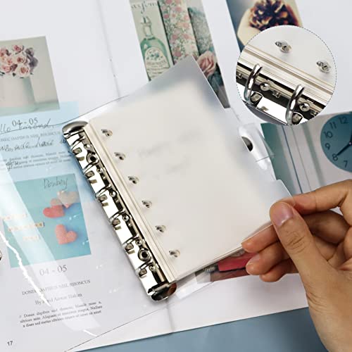 Koqye 12pcs A7 Pocket 6-Ring Binder Dividers with Tabs & Planner Stickers | 3.19" x 4.96", Transparent Sturdy Insertable Notebook Planner Tab Dividers for Binders, Agenda Accessories