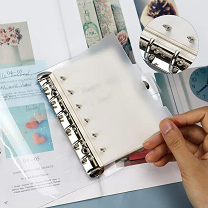 Koqye 12pcs A7 Pocket 6-Ring Binder Dividers with Tabs & Planner Stickers | 3.19" x 4.96", Transparent Sturdy Insertable Notebook Planner Tab Dividers for Binders, Agenda Accessories