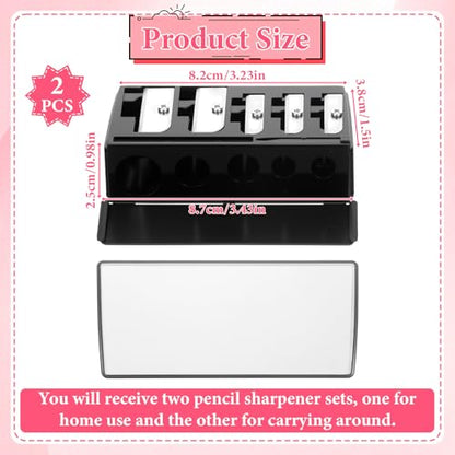 2 Pack 5 Hole Cosmetic Long Point Pencil Sharpener Eye Pencil Sharpener Makeup Eyeliner Pencils Sharpeners with Plastic Lid Cosmetic Manual Tools for Eyeliner Eyebrow Lip Liner Pencils(Black, Pink)