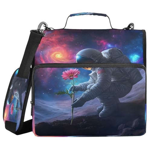 3 Ring Zipper Binder Astronaut Pink Floral Binders Bag with Shoulder Strap 500 Sheets Paper Organizer Trapper Keeper Documents Storage File Folder for School Office - color: A499