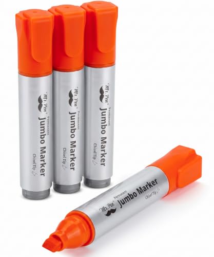 Mr. Pen- Jumbo Permanent Markers, 4 Pack, Orange, Chisel Tip, Wide Tip | Large, Thick Permanent Markers for Canvas, Posters Board, Fabric, Window, Glass, Wood, Waterproof, Quick Dry - color: Orange
