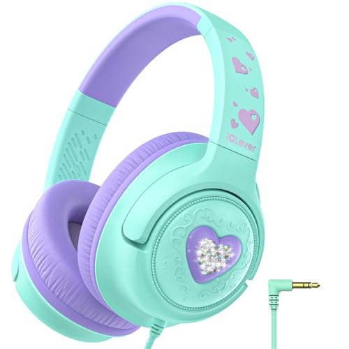 iClever C371 Kids Headphones with Cord, 85dBA Safe Sound, Over-Ear Foldable Headphones for Kids 3.5mm Jack, Boys Girls Toddlers Headphones for School Travel Chromebook Tablet iPad, Cream Green - color: Cream Green