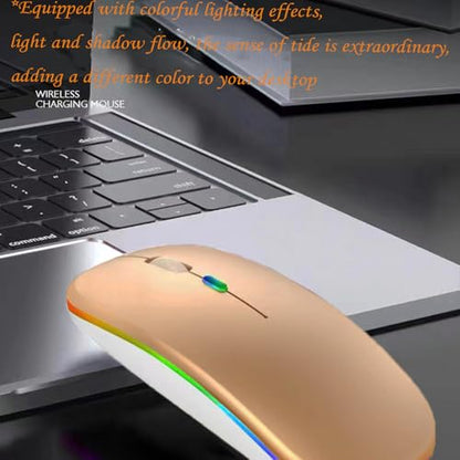 LED Wireless Mouse, Slim Silent Dual-Mode 2.4G+BT Rechargable 7-Color Portable Mobile Optical Office Mouse with USB Receiver, 3 Adjustable DPI Levels for Notebook, PC, Computer, MacBook (GOLD) - color: gold