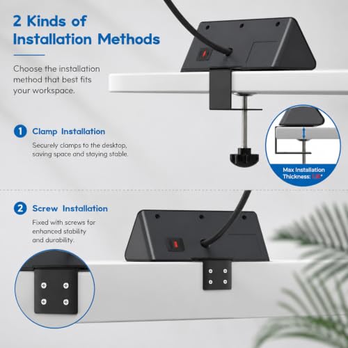 Nightstand Charging Station with PD 20W USB C, Nightstand Edge Power Strip with 3 AC Outlets, 4 Fast Charging USB Ports, Connect 6.56FT Flat Plug, Desk Surge Protector for Office Home Hotel, Black - color: Black