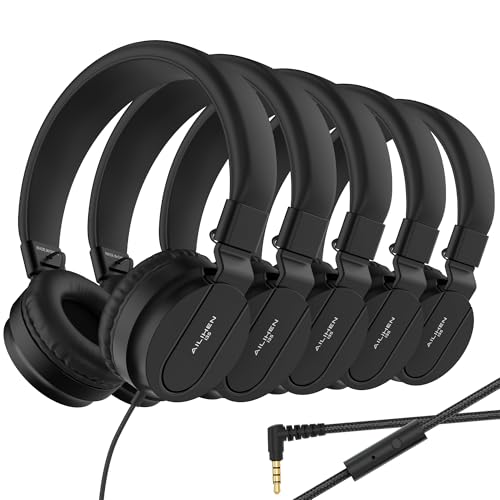 Classroom Headphones Bulk 10 Pack - Kids Headphones with Mic for School | 93dB Volume Limited On-Ear Wired Headset with Microphone, Durable 3.5mm Jack for Class Set Library Computer (Black) - color: Black