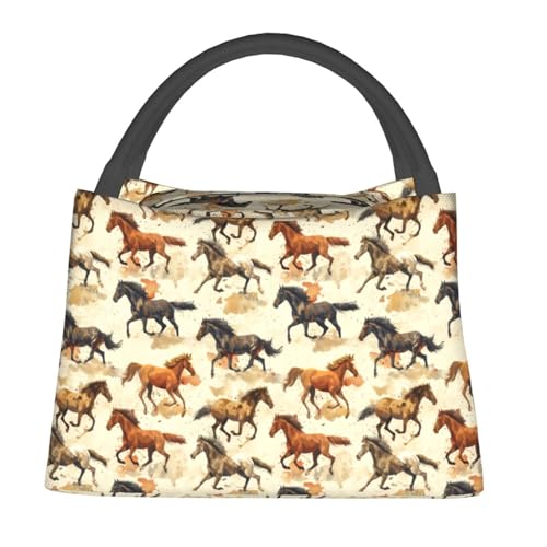 Running Horse Art Lunch Box for Women Men Adults Insulated Watercolor Galloping Horses Lunch Bag for Work Picnic Camping Travel Gifts Large Capacity Cooler Thermal Reusable Tote Makeup Bags - color: Horse38