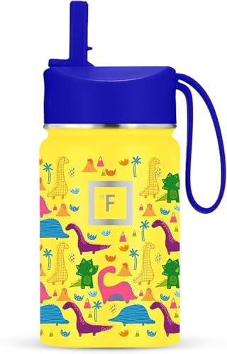 IRON °FLASK 10 oz Kids Insulated Water Bottle | Vacuum Insulated Kids Water Bottle with Leakproof Straw Lid & 20 Name Stickers - BPA Free (Dino Mates) - color: Dino Mates, size: 10 Ounces
