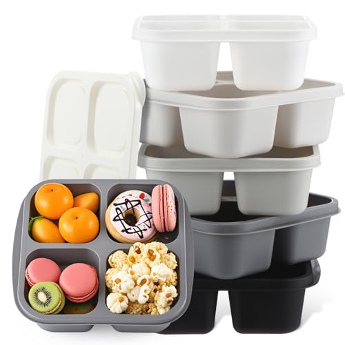 Honeydak 5 Pack Snack Containers 4 Compartment Bento Snack Boxes Reusable Lunchable Containers with Lids Divided Meal Prep Lunch Food Storage Box for Work Travel(Black and White Ombre,Equal) - color: Black and White Ombre, style: Equal