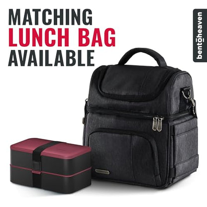 Bentoheaven Bento Box Adult, Stackable Lunch Box, 40 oz, Very Berry | BPA-free, leakproof and microwave-safe with 2 compartments, utensils, chopsticks, divider and sauce cup for men and women. - color: Very Berry