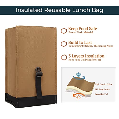 SUNNY BIRD Insulated Lunch Bag Rolltop Lunch Box (Brown) - color: Brown