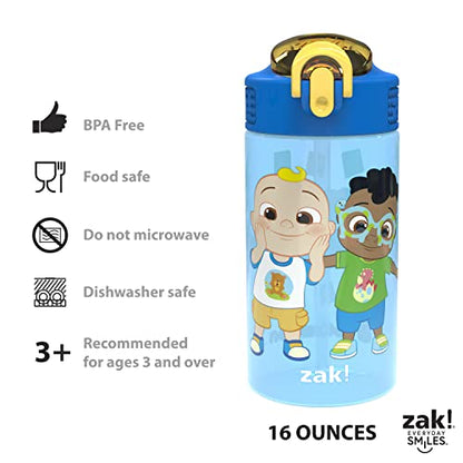 Zak Designs CoComelon Kids Water Bottle with Spout Cover and Built-In Carrying Loop, Durable Plastic, Leak-Proof Water Bottle Design for Travel (16 oz, 2-Pack, Non-BPA) - color: CoComelon 2pk