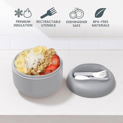 Bentgo Bowl - Insulated Leak-Resistant Bowl with Snack Compartment, Collapsible Utensils and Improved Easy-Grip Design for On-the-Go - Holds Soup, Rice, Cereal & More - BPA-Free, 21.2 oz (Gray) - color: Gray