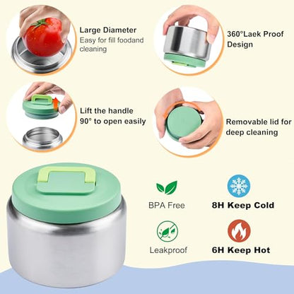 Bento Lunch Box for Kids with Thermo, Leakproof Bento Box with 8oz Insulated Food Jar, Lunch Bag, BPA Free Dishwasher Safe 4 Compartment Container for School Girls Boys (Green) - color: Green1