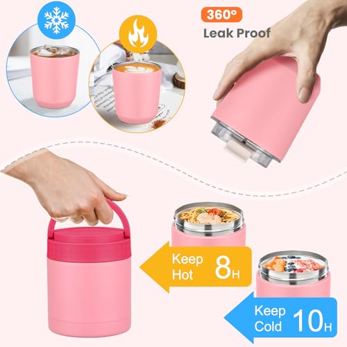 Large Bento Lunch Box Set for Adults Kids Women with 10.5oz Soup Thermo,Coffee Tumblers Men Girls Boys Teenagers Leak-Proof Lunch Food Containers with Lunch Bag - color: Beauty Pink