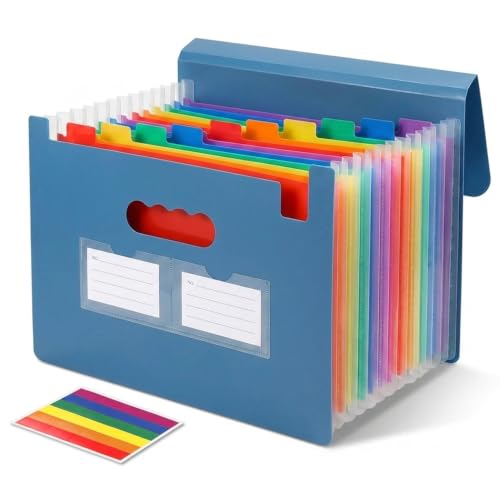 Accordion File Organizer, 13 Pockets Expanding File Folder with Index Tabs, Portable Document Organizer for Paper Receipts Bills Taxes, Letter A4 Document Holder for Home Office School, Blue - color: Blue