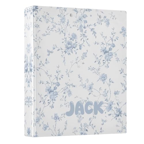 Custom 3 Ring Binder Blue Floral Pattern Print 1.5" Round Ring Binders Personalized Name View Binder with 200 Sheet for School Supplies Women Men Office, 1 Pack - color: Custom Blue Floral Pattern Print