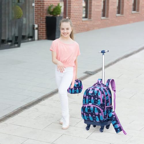 Kids Rolling Backpack for Girls Cats Suitcases Trolley Roller Luggage Backpacks with 360° Rotating Wheels Laptop Lunch Box Pencil Case for Elementary 18" Travel School Bag Gradient Colors - color: Blue-jianbianmao-1220