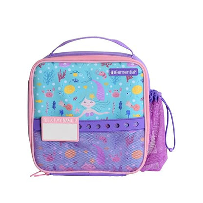Elemental Insulated Lunch Bag for Kids, with Water Bottle Pocket & Charm Band, Fits Lunch Box, Lunch Bag for School to Keeps Food at Optimal Temperature, 3L - Mermaid - color: Purple