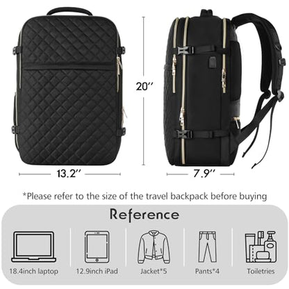 MOMUVO Large Travel Backpack Women, Flight Approved Carry On Backpack with 3 Packing Cubes, Water Resistant Anti-Theft Large Book Bag Fit 18.4 Inch Laptop with USB Charging Port, Black - color: Black-3 Sets, size: 18.4 inch