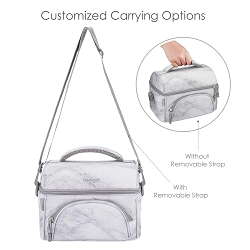 Bentgo Deluxe Lunch Bag - Durable and Insulated Lunch Tote with Zippered Outer Pocket, Internal Mesh Pocket, Padded & Adjustable Straps, & 2-Way Zippers - Fits Most Lunch Boxes (White Marble) - color: White Marble