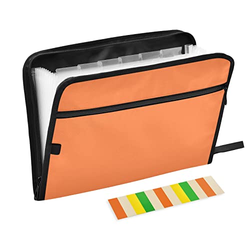 Orange Expanding Accordion File Folder with 13 Pockets and Zipper Closure - color: Orange Color