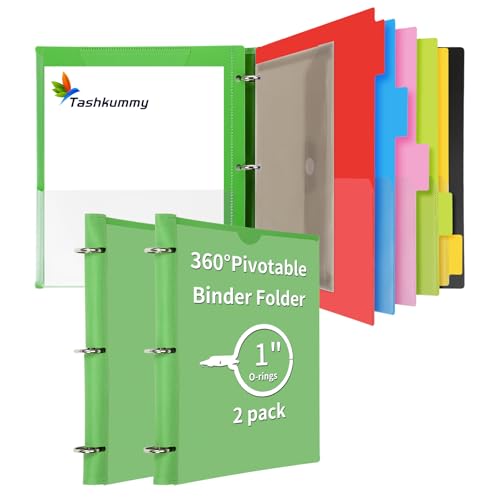 360 Pivotable Project Organizer, 2 Pack 3 Ring Binder with Colored Tab Dividers with Pockets, Customizable Front Cover Multi Pocket Folder for Home, School, Office - Green - color: Green, size: 2 PCS