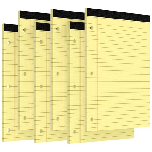 3 Hole Legal Pad 8.5 x 11, 6 Pack Yellow Note Pads, Notebook Paper Wide Ruled, Writing Paper Pads, Notepads with Binder Holes, Lined Paper 8.5x11, Ideal for School, Home, Office, 30 Sheets/Pack - style: 6 Pack-30 Sheets/Pad-Yellow