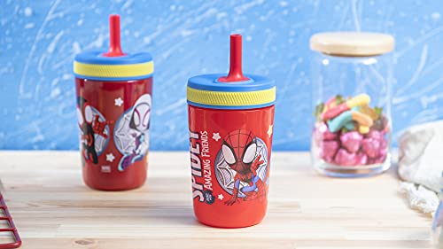 Zak Designs Spidey and His Amazing Friends Kelso Tumbler Set, Leak-Proof Screw-On Lid with Straw, Bundle for Kids Includes Plastic and Stainless Steel Cups with Bonus Sipper, 3pc Set, Non-BPA - color: Spider-man Spidey and His Amazing Friends, size: 3 Pie