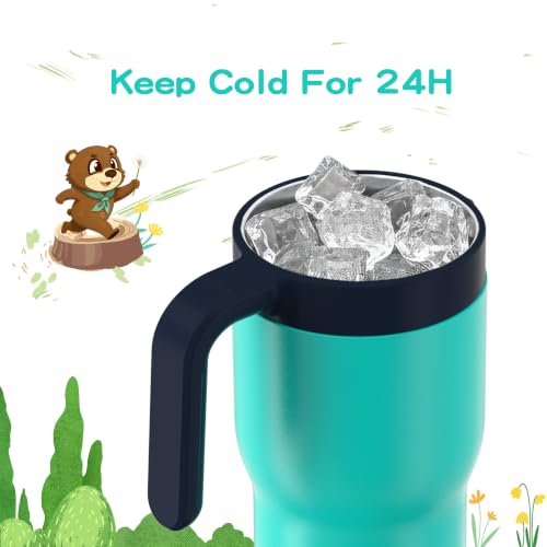 OISIZ 14oz Kids Tumbler with Straw Lid & Handle,Kids Cup with Animal Accessory for School,Kids Water Bottles with Dust-proof Cover,Leakproof Bottles,316 Stainless Steel,Keep Cold 24 Hours-dark green - color: grassland green