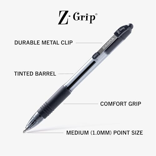 Zebra Pen Z-Grip Retractable Ballpoint Pen, Smooth-Flowing Black and Blue Ink, 1.0mm Medium Point, School & Office Supplies, Ideal for Note-Taking, Journal and Planner Use, 18-Pack (22018amz) - color: Black/Blue A