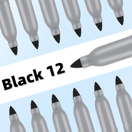 Permanent markers, 12 packs permanent markers bulk, quick drying in one second, smooth, not easy to erase, durable, can be marked on glass, tiles and cloth, office supplies,Gray shell - color: black