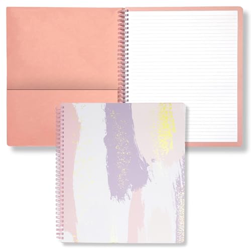 Steel Mill & Co Cute Large Spiral Notebook College Ruled, 11" x 9.5" with Durable Hardcover and 160 Lined Pages, Pastel Brush Strokes - color: Pastel Brush Strokes