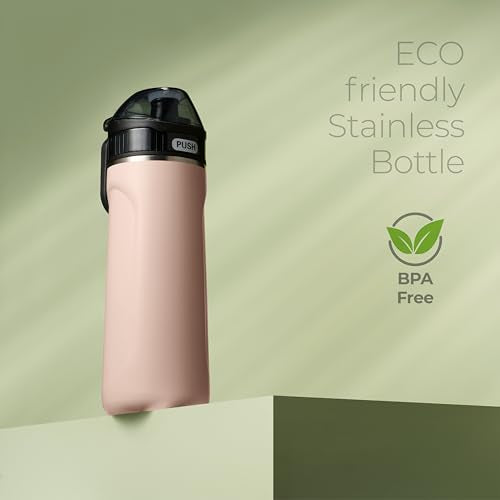 SIPX Stainless Steel Water Bottle, 18oz, Peach, Reusable, BPA-Free, Keeps Cold 24hr, Triple Insulated, Leak Proof Straw Lid, Sustainable Material, Hiking - color: Pink