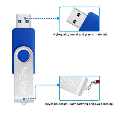SamData USB 2.0 Flash Drive 32GB, 3 Pack Thumb Drive Swivel Memory Stick External Storage (3 Colors: Blue Green Red) - color: 32GB Blue Green Red