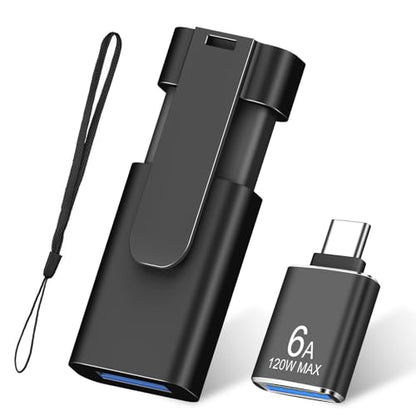 USB Flash Drive 64GB 1-Pack TEWENE exFAT USB 3.0 Thumb Drive & USBC Adapter | Clip Retractable Zip Drive USB Memory Stick Jump Drives USB Flash Drive 64GB for Data Backup (Black)