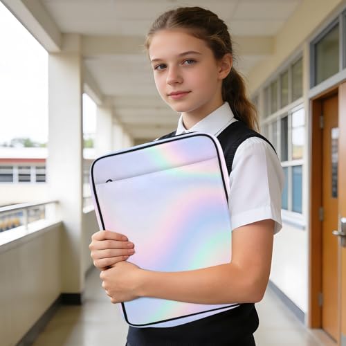 Rainbow Holographic 3 Ring Zipper Binder Accordion File Organizer Expanding File Folder Expandable for Documents A4 Letter Size